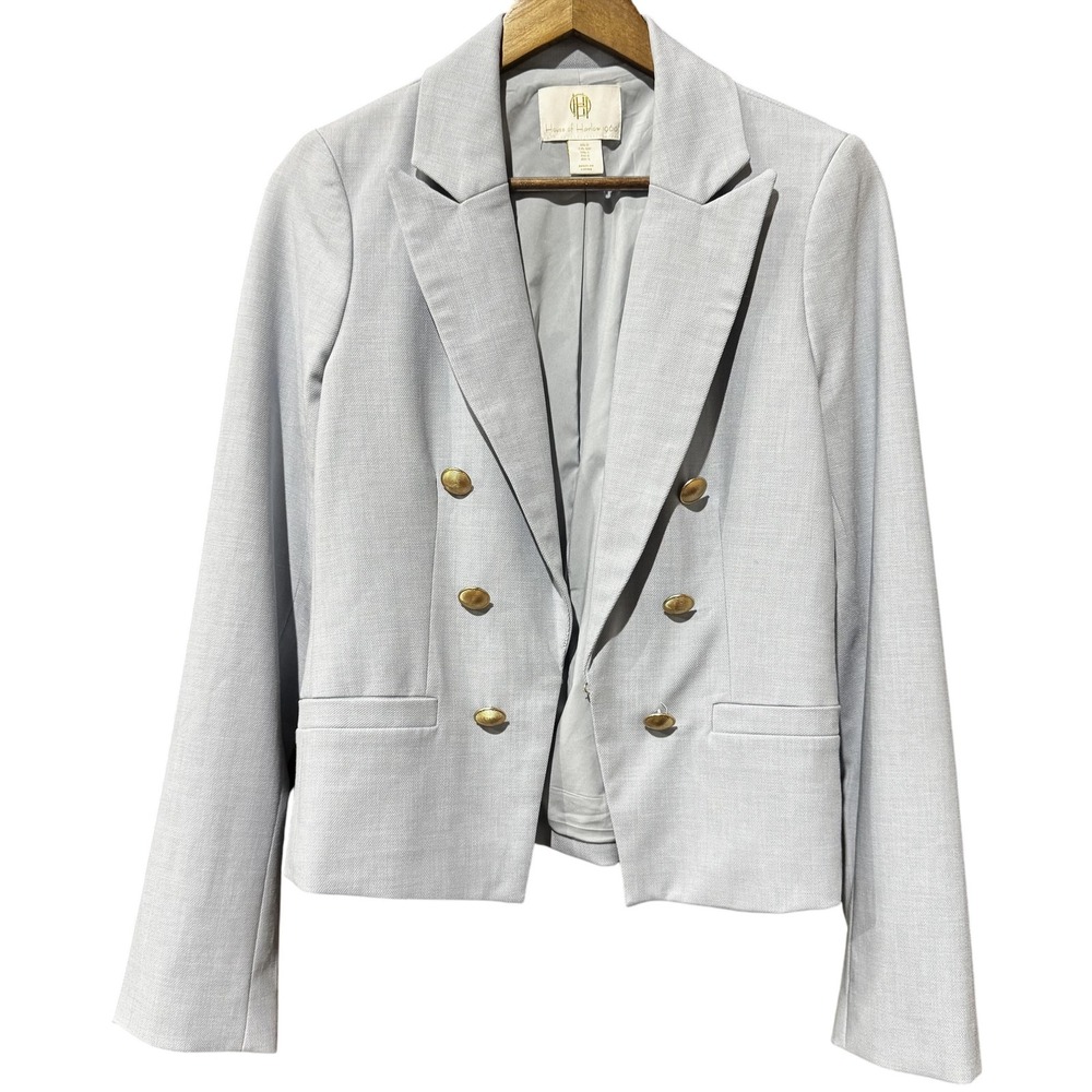 House of Harlow 1960 Blazer Womens Small Light Gray Double Breasted Gold Button